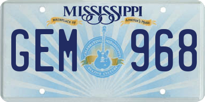 MS license plate GEM968
