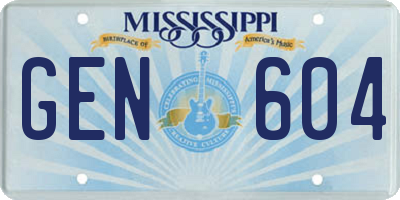 MS license plate GEN604