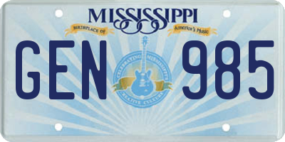 MS license plate GEN985
