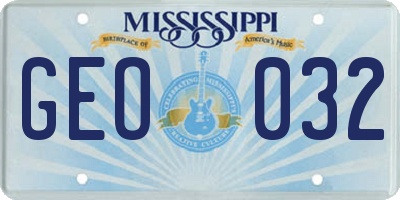 MS license plate GEO032
