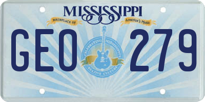 MS license plate GEO279