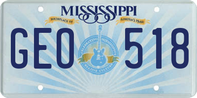 MS license plate GEO518