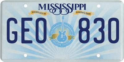 MS license plate GEO830