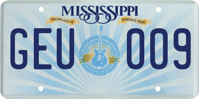 MS license plate GEU009