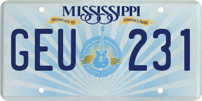 MS license plate GEU231
