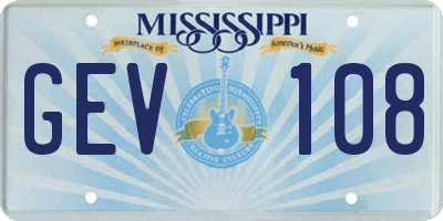 MS license plate GEV108