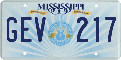 MS license plate GEV217