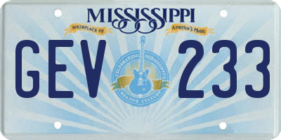 MS license plate GEV233