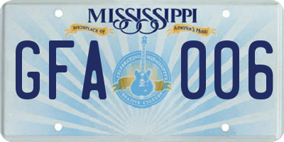 MS license plate GFA006