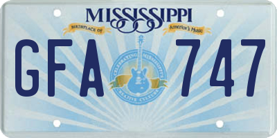 MS license plate GFA747