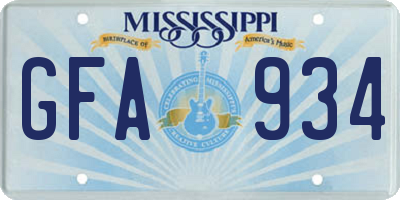 MS license plate GFA934