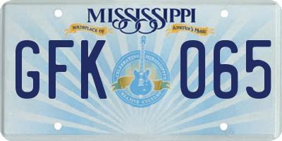 MS license plate GFK065