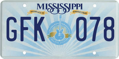 MS license plate GFK078