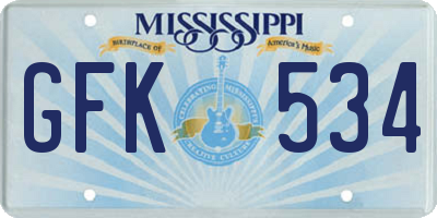 MS license plate GFK534