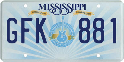 MS license plate GFK881