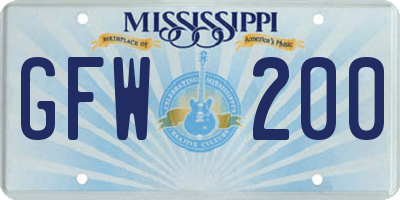 MS license plate GFW200