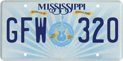 MS license plate GFW320