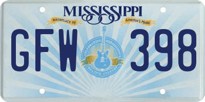 MS license plate GFW398