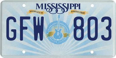 MS license plate GFW803