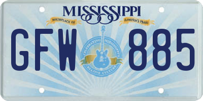 MS license plate GFW885