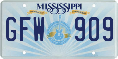 MS license plate GFW909
