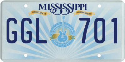 MS license plate GGL701