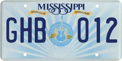 MS license plate GHB012