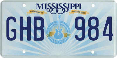 MS license plate GHB984