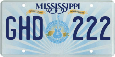 MS license plate GHD222