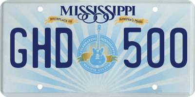 MS license plate GHD500
