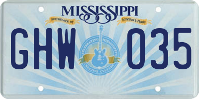 MS license plate GHW035