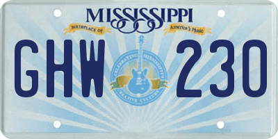 MS license plate GHW230