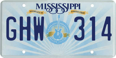 MS license plate GHW314