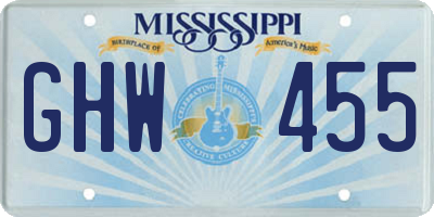 MS license plate GHW455