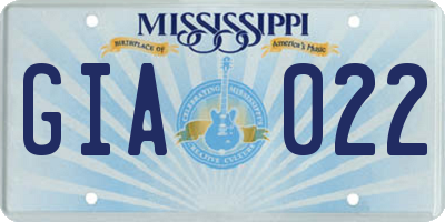 MS license plate GIA022