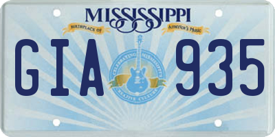 MS license plate GIA935