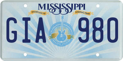 MS license plate GIA980