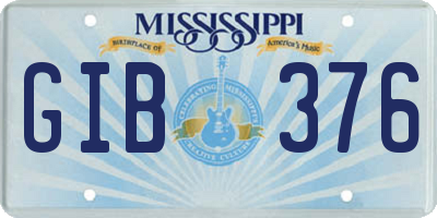 MS license plate GIB376