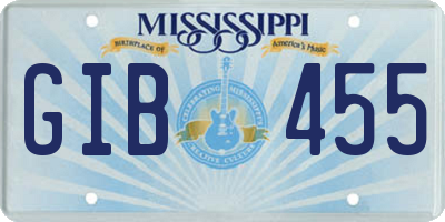 MS license plate GIB455