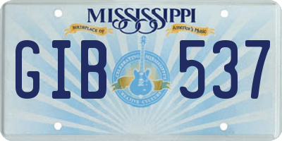 MS license plate GIB537