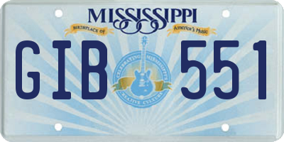 MS license plate GIB551