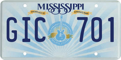 MS license plate GIC701
