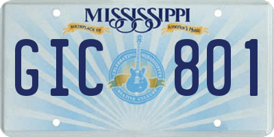 MS license plate GIC801
