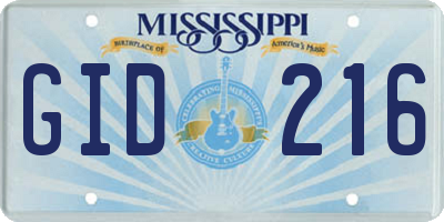 MS license plate GID216