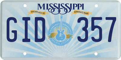 MS license plate GID357