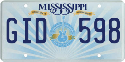 MS license plate GID598