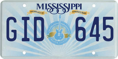 MS license plate GID645