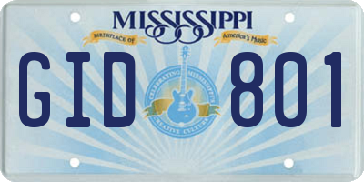 MS license plate GID801