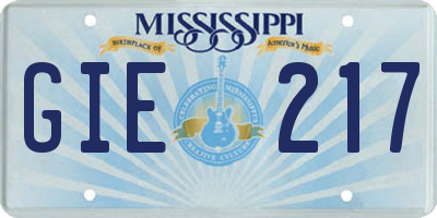 MS license plate GIE217