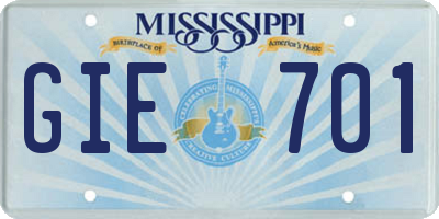 MS license plate GIE701